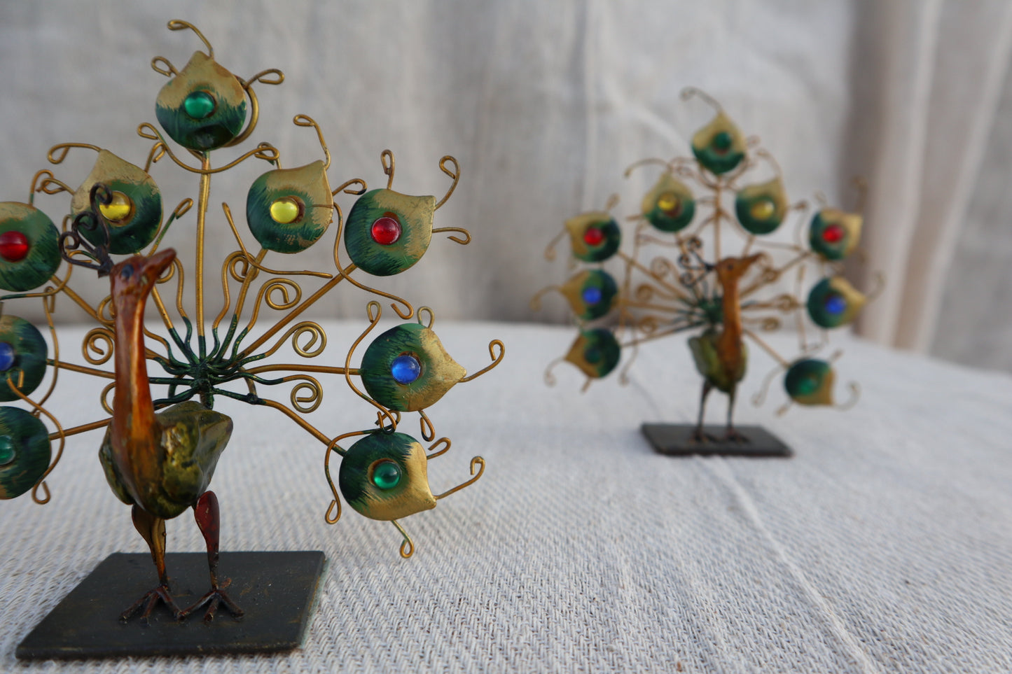 Retro Peacock dining table place setting holders, set of six