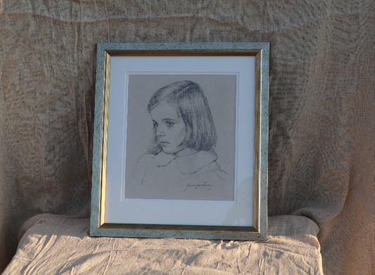 Beautiful signed framed pastel drawing of a young girl