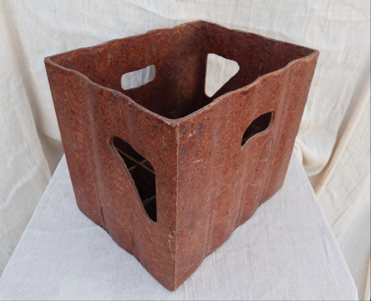 French industrial 1980s pressed wood bottle crate