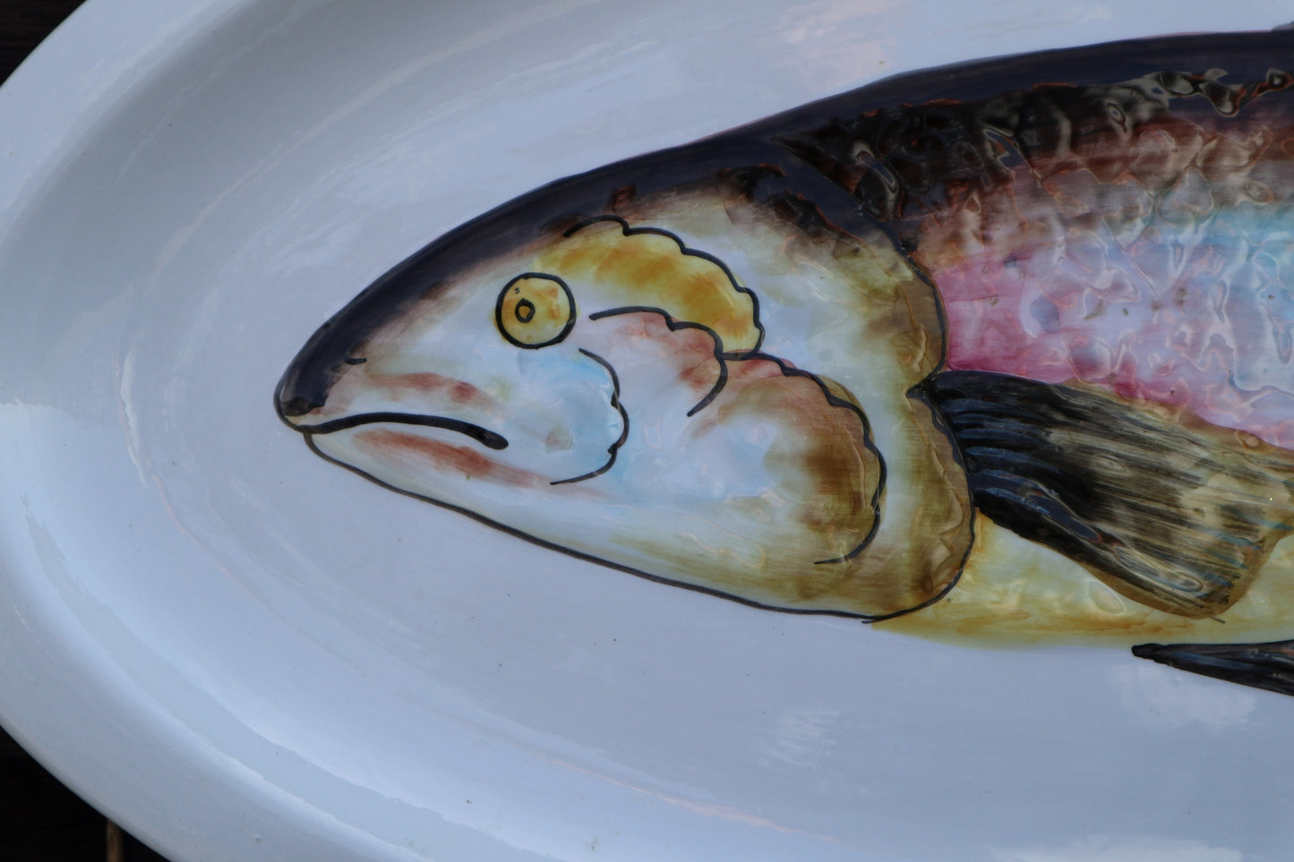 Very large mid-century handpainted Italian fish platter