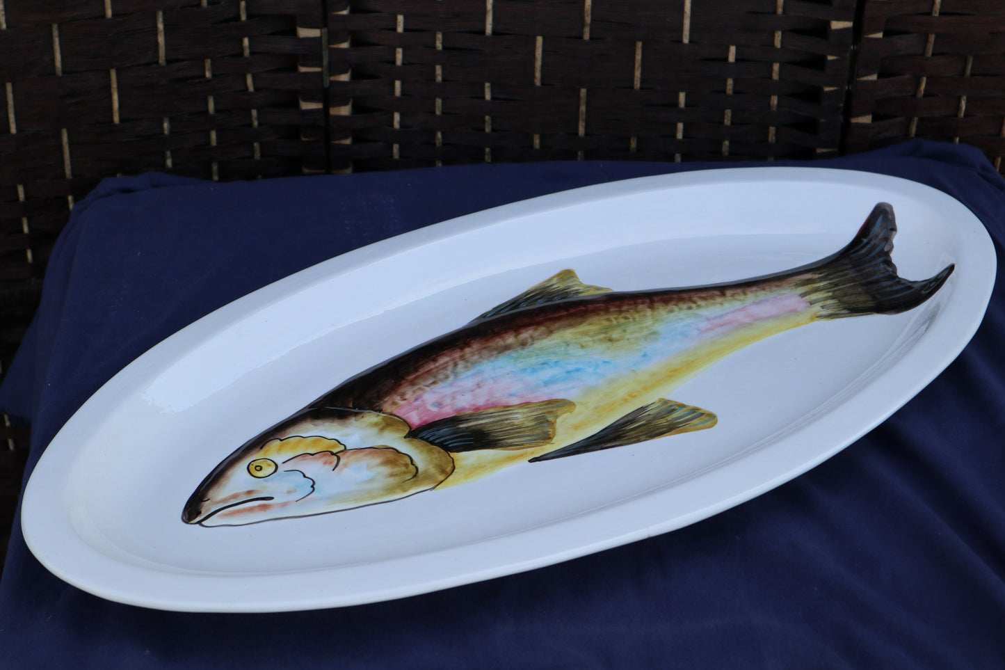 Very large mid-century handpainted Italian fish platter