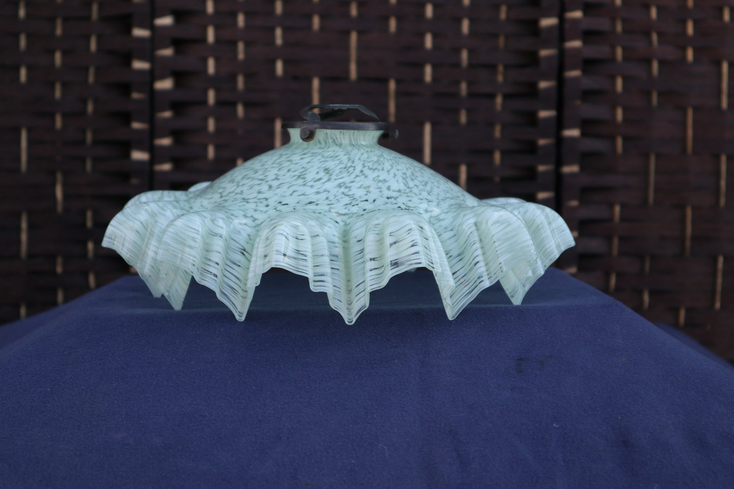 Vintage 1930s French mottled green glass ceiling lightshade