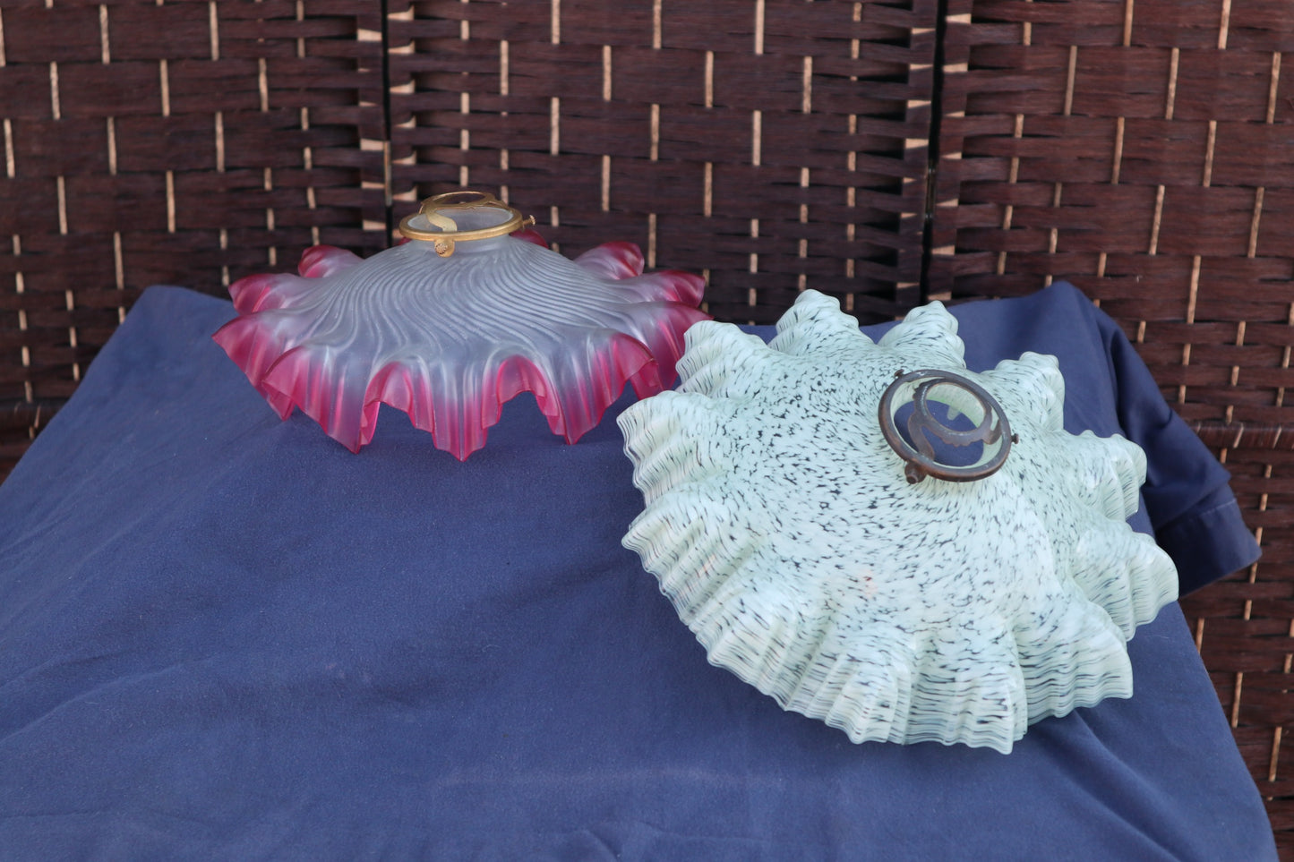 Vintage 1930s French cranberry glass ceiling lightshade