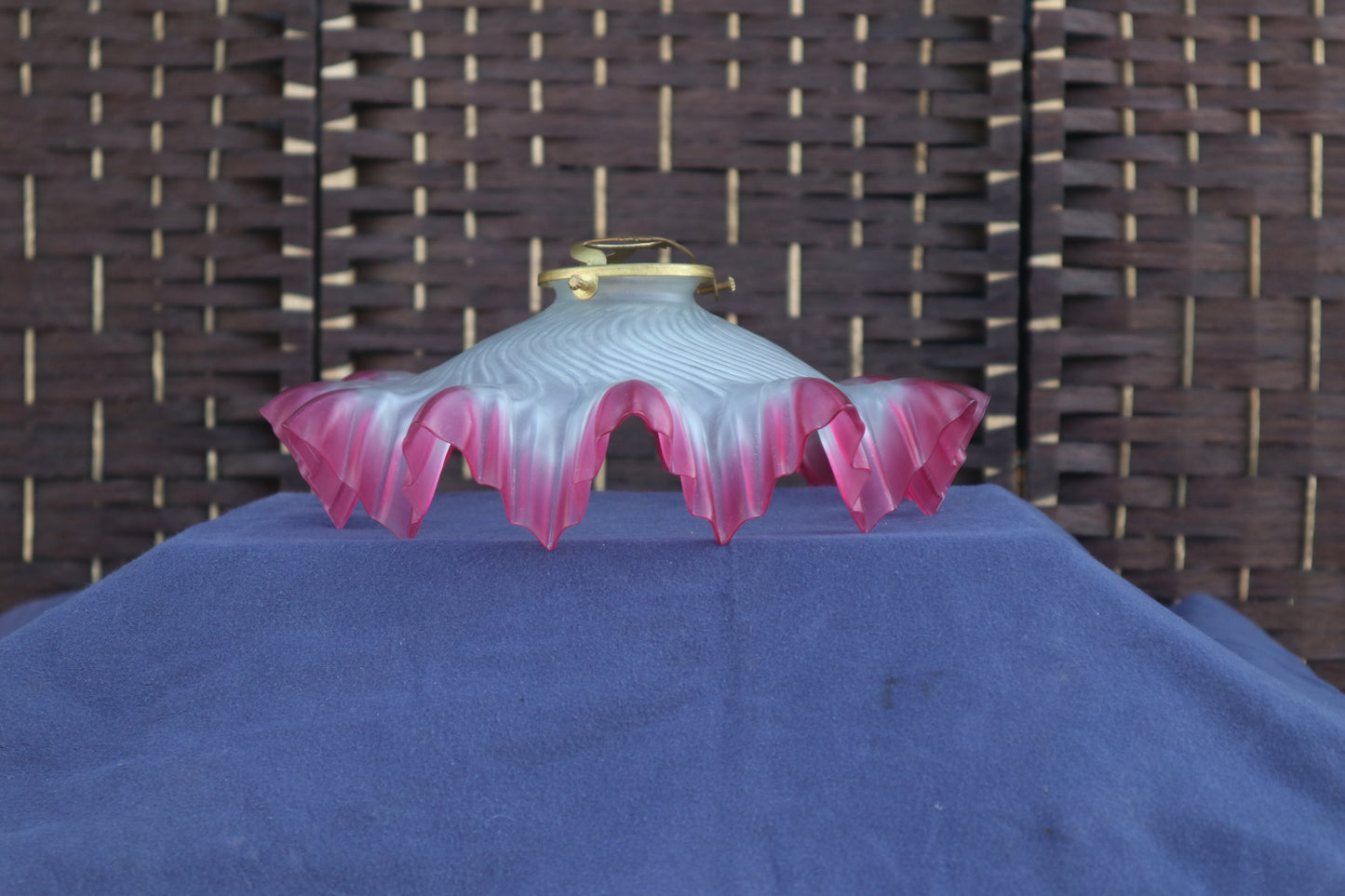 Vintage 1930s French cranberry glass ceiling lightshade
