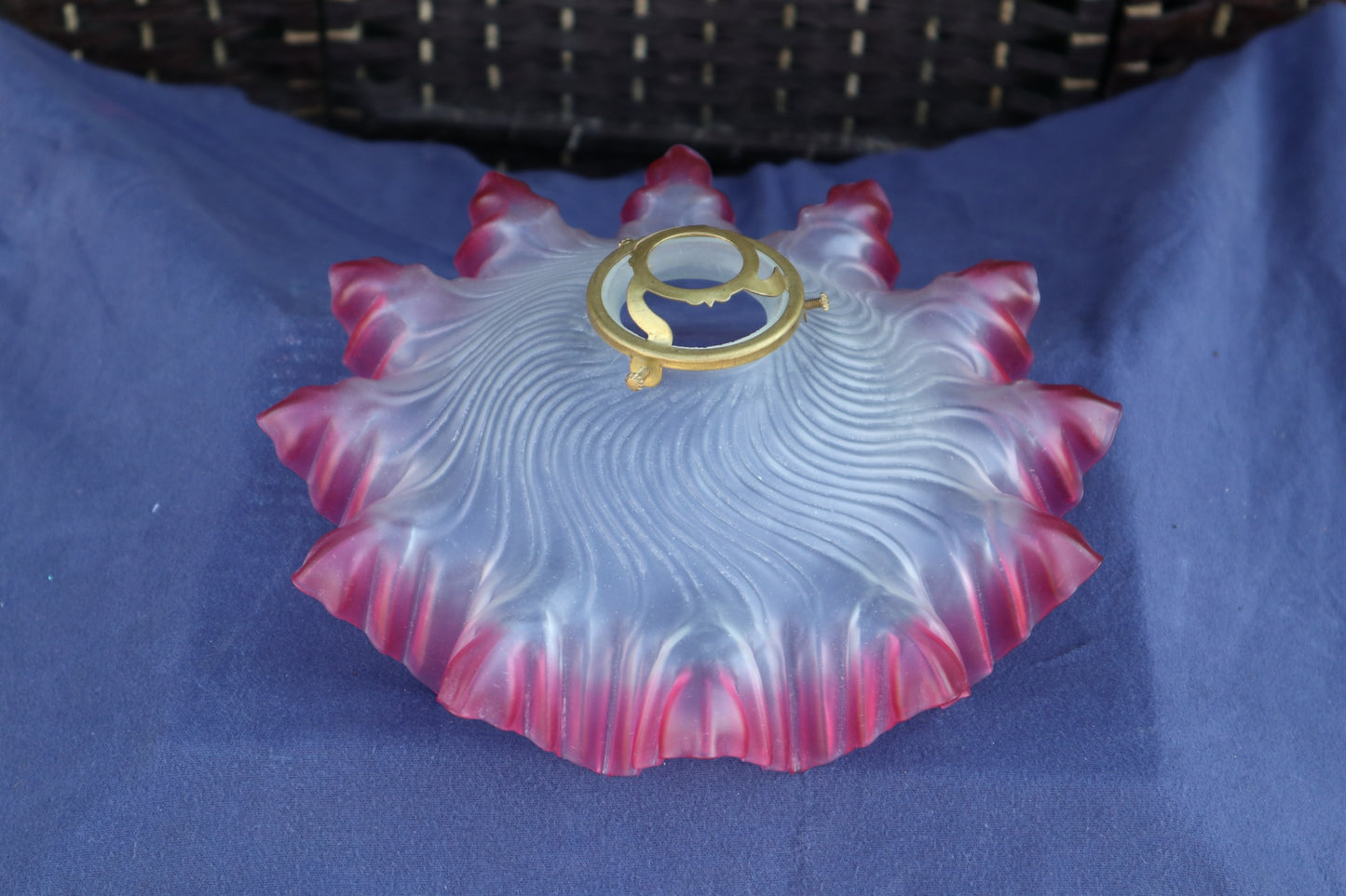 Vintage 1930s French cranberry glass ceiling lightshade