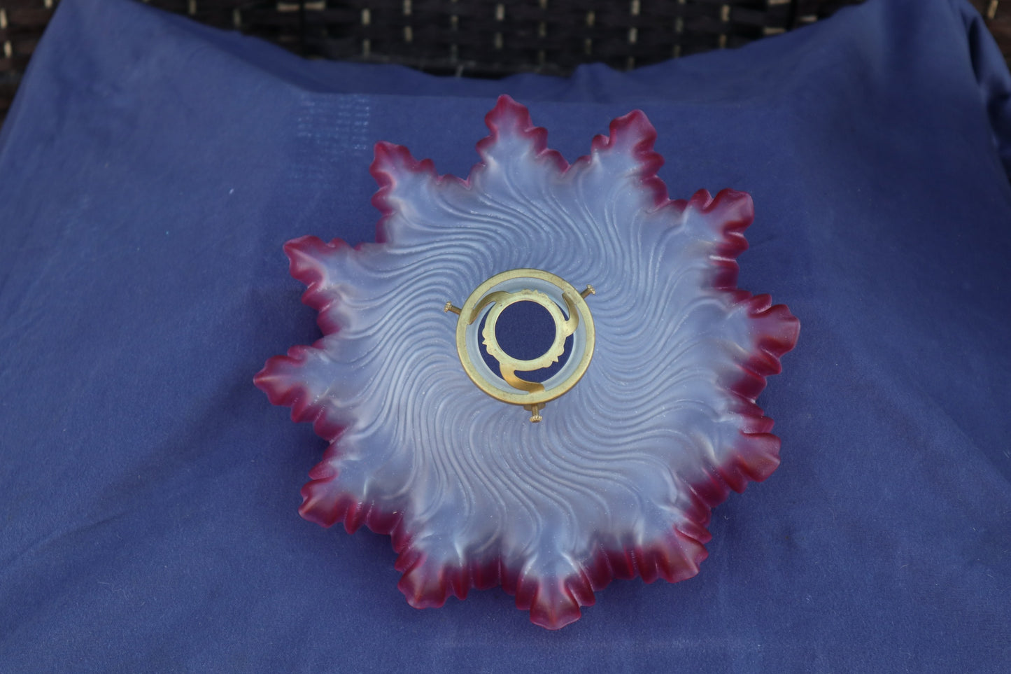 Vintage 1930s French cranberry glass ceiling lightshade