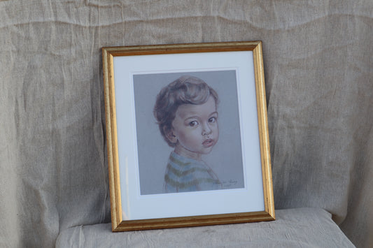 Beautiful signed framed pastel drawing of a young boy