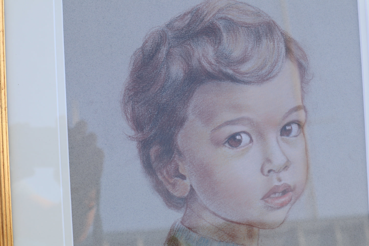 Beautiful signed framed pastel drawing of a young boy