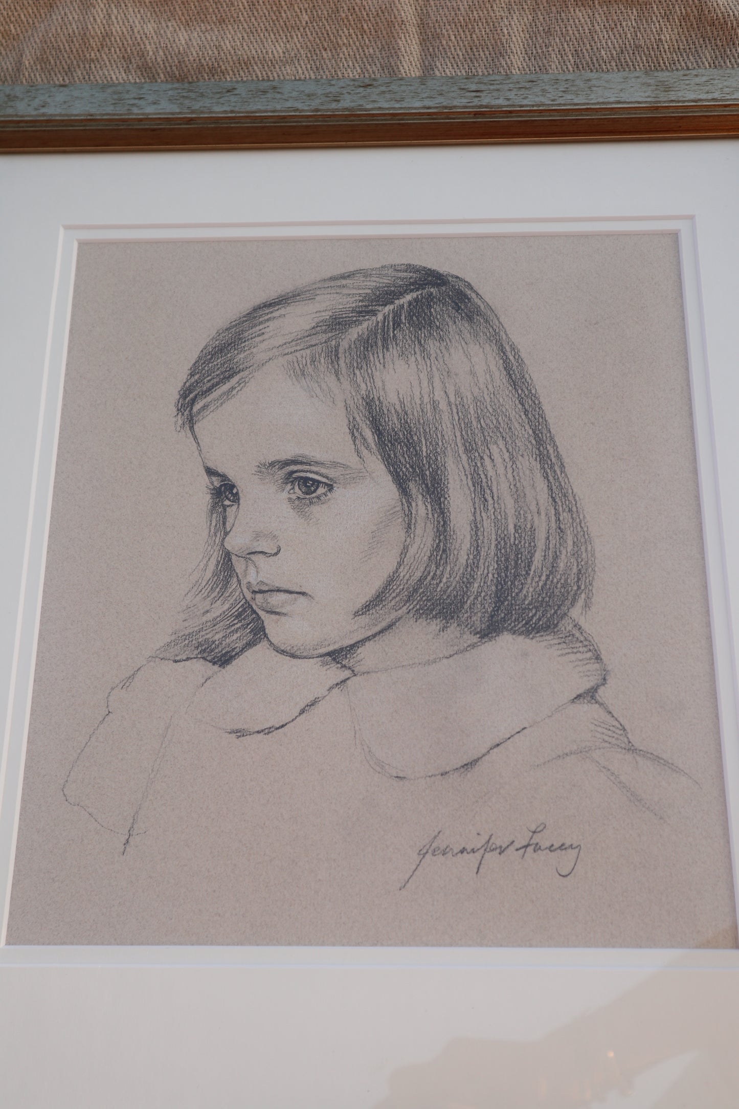 Beautiful signed framed pastel drawing of a young girl