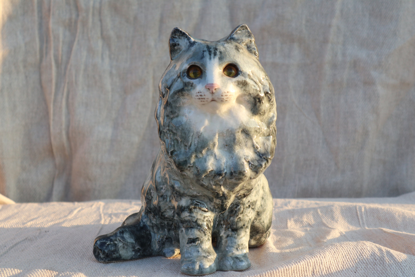 Large vintage signed Winstanley grey tabby cat figurine