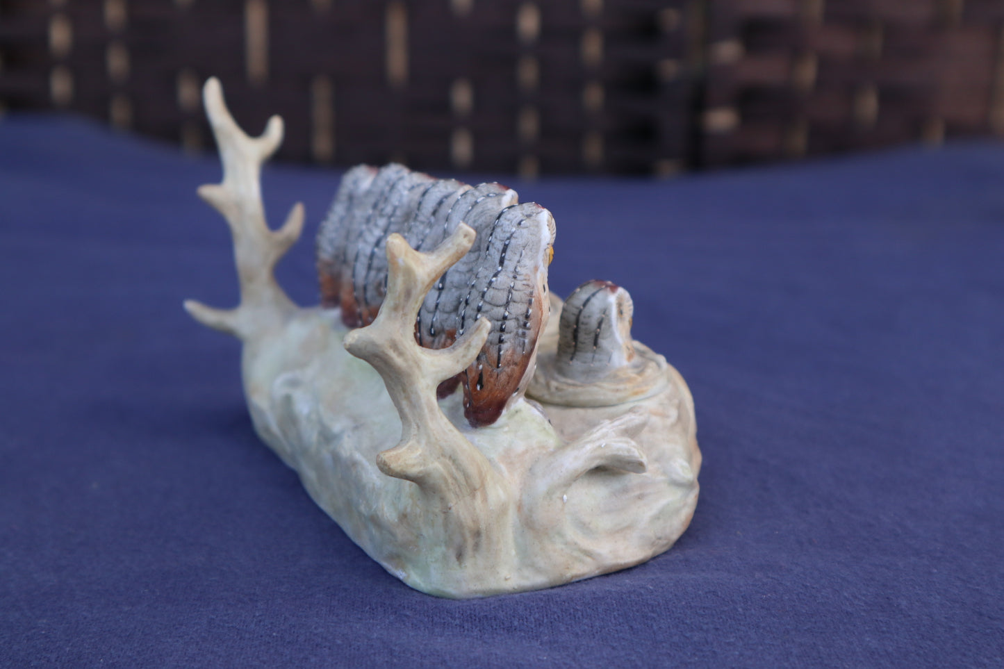 Antique German bisque porcelain owl inkwell by Ernst Bohne Sonhe