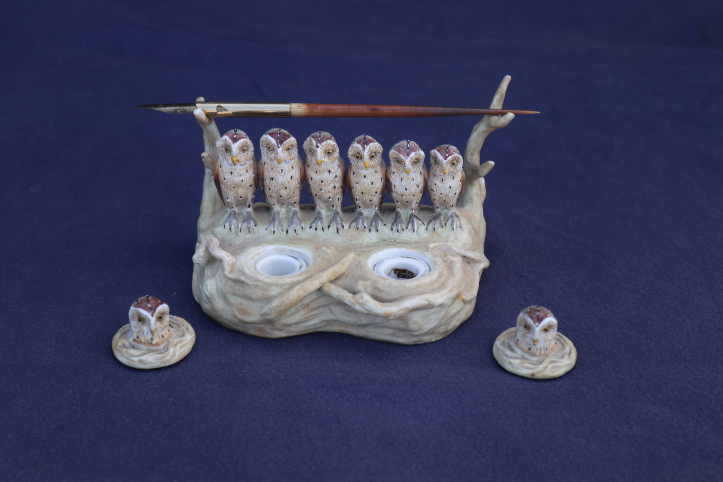 Antique German bisque porcelain owl inkwell by Ernst Bohne Sonhe