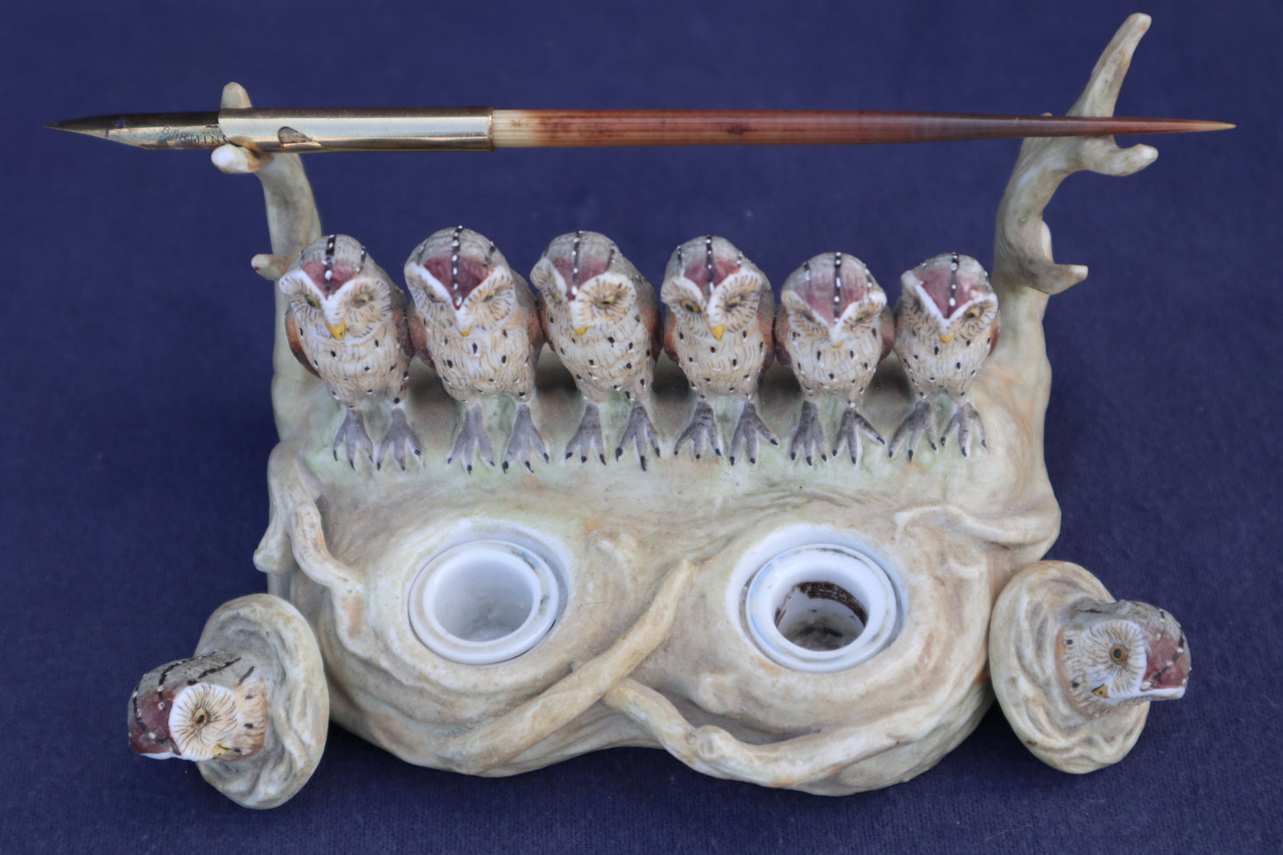 Antique German bisque porcelain owl inkwell by Ernst Bohne Sonhe