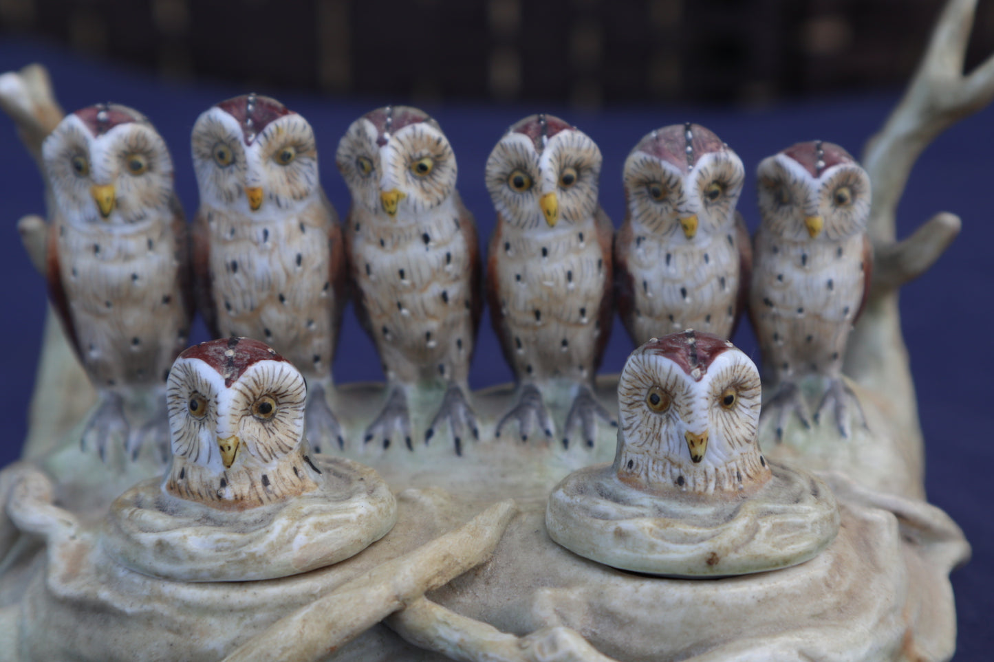 Antique German bisque porcelain owl inkwell by Ernst Bohne Sonhe