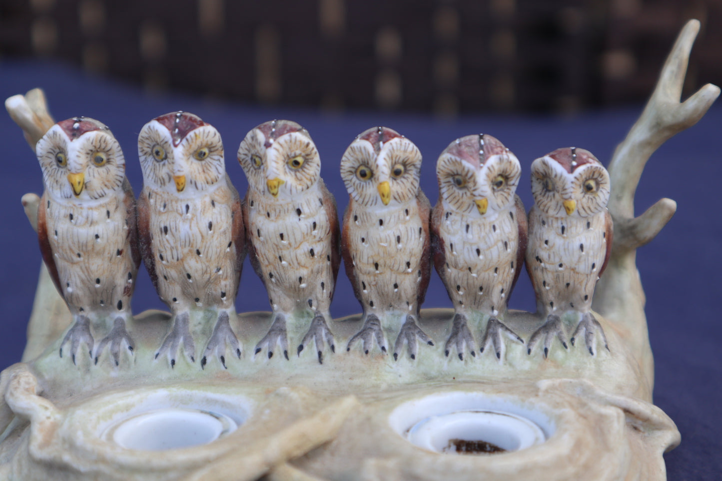 Antique German bisque porcelain owl inkwell by Ernst Bohne Sonhe