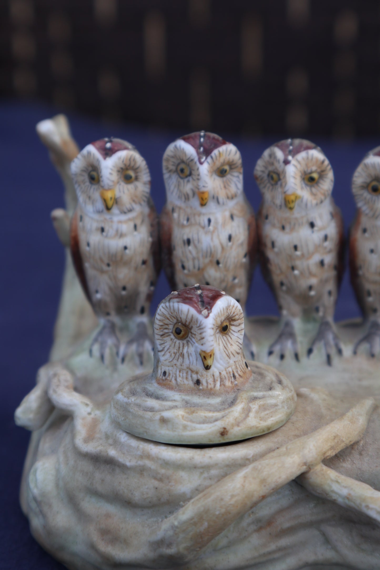 Antique German bisque porcelain owl inkwell by Ernst Bohne Sonhe