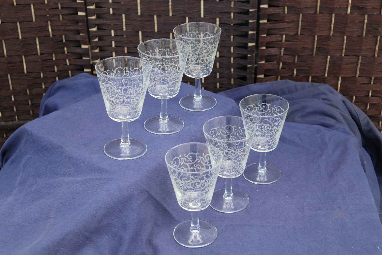 Set of six vintage French crystal wine glasses