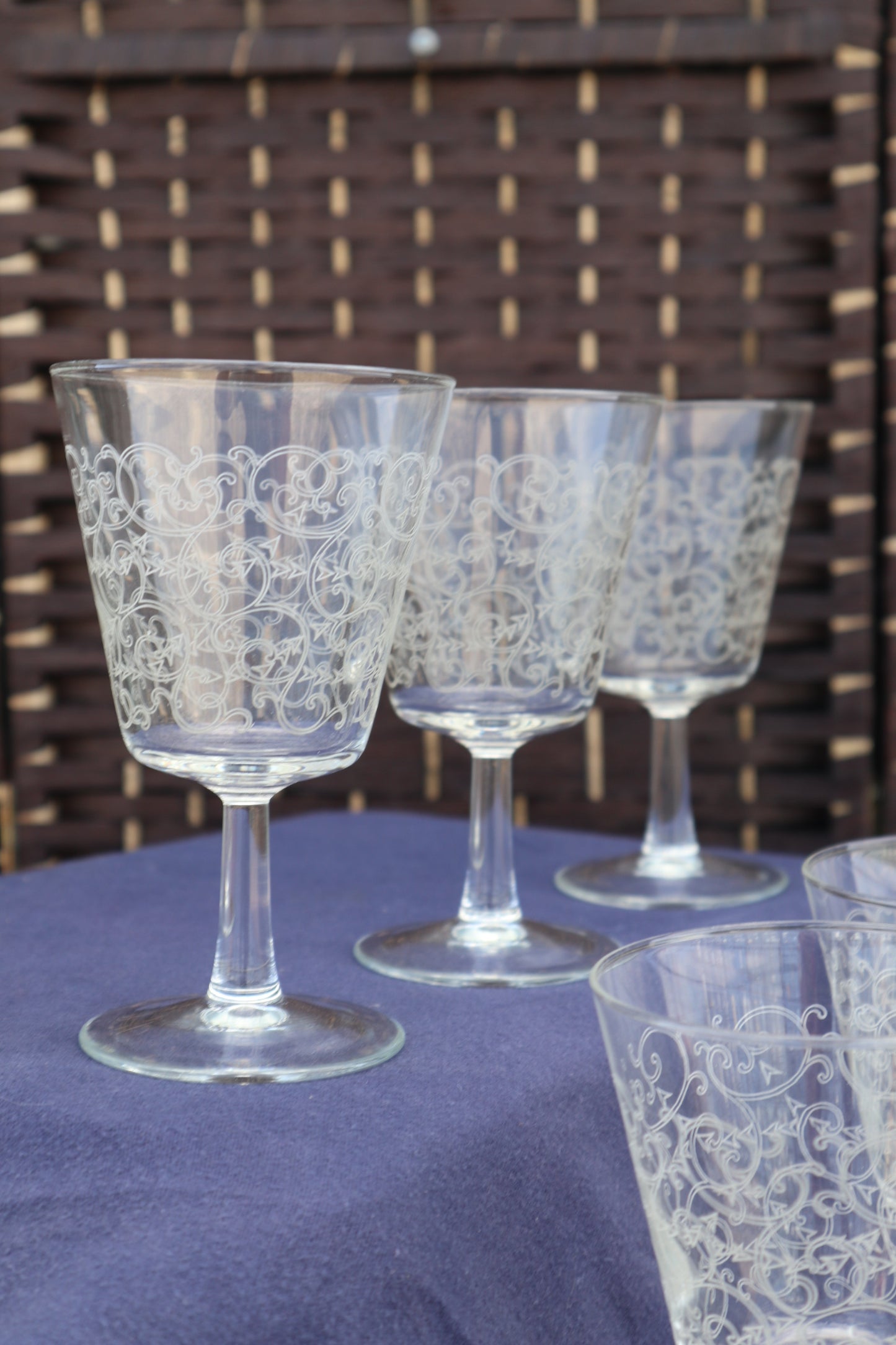 Set of six vintage French crystal wine glasses