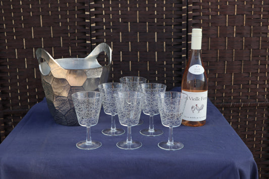 Set of six vintage French crystal wine glasses