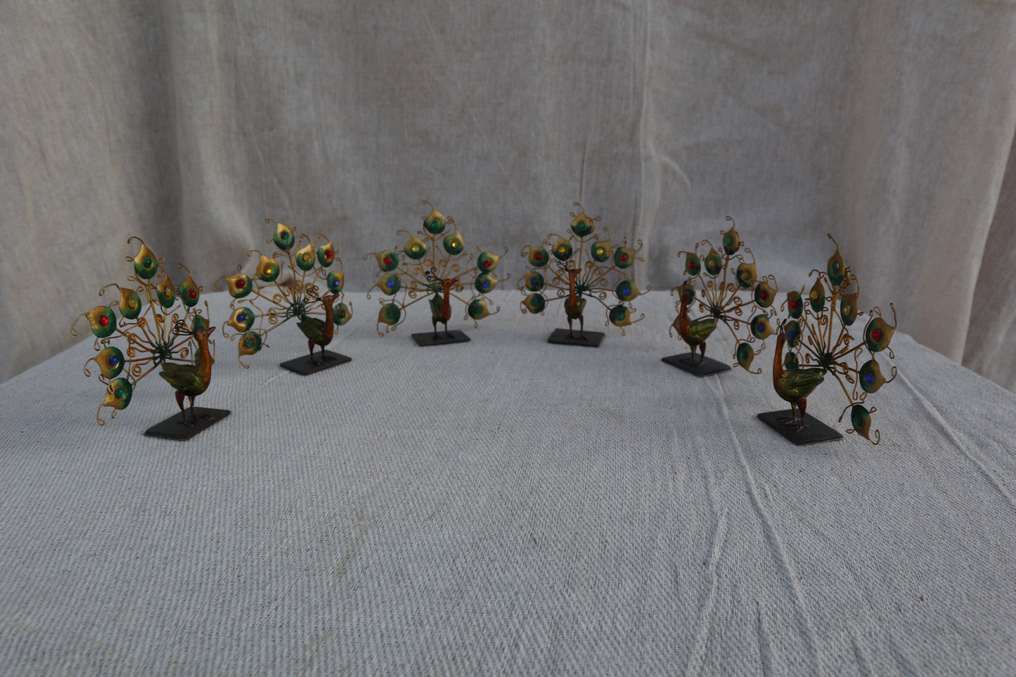 Retro Peacock dining table place setting holders, set of six