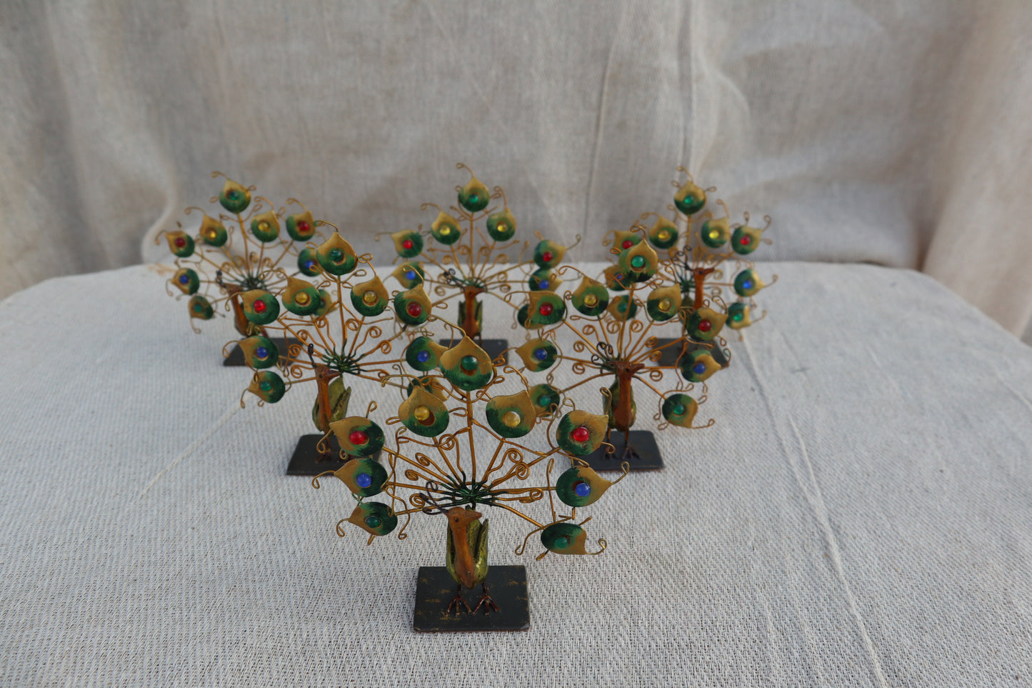 Retro Peacock dining table place setting holders, set of six