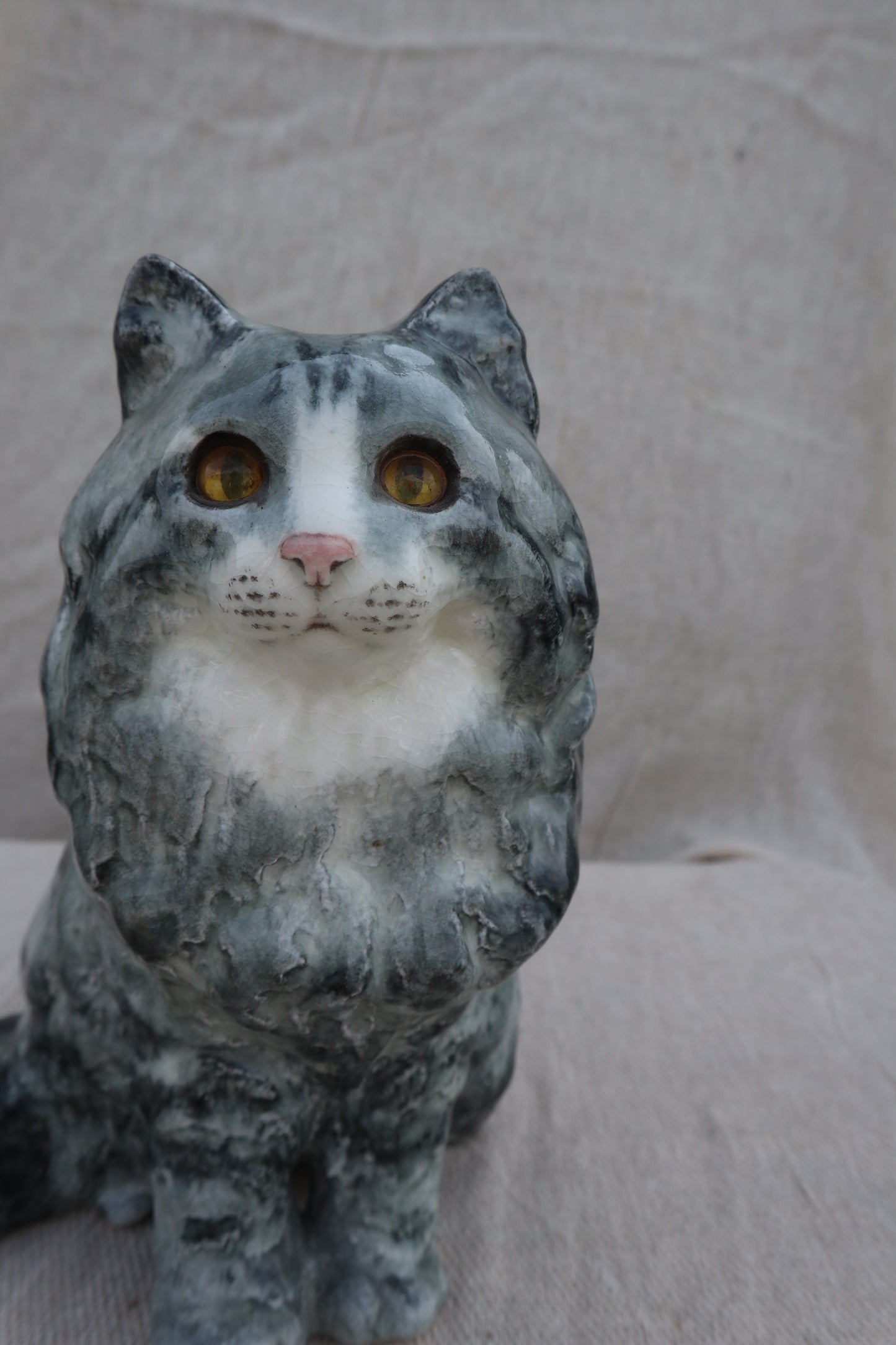 Large vintage signed Winstanley grey tabby cat figurine
