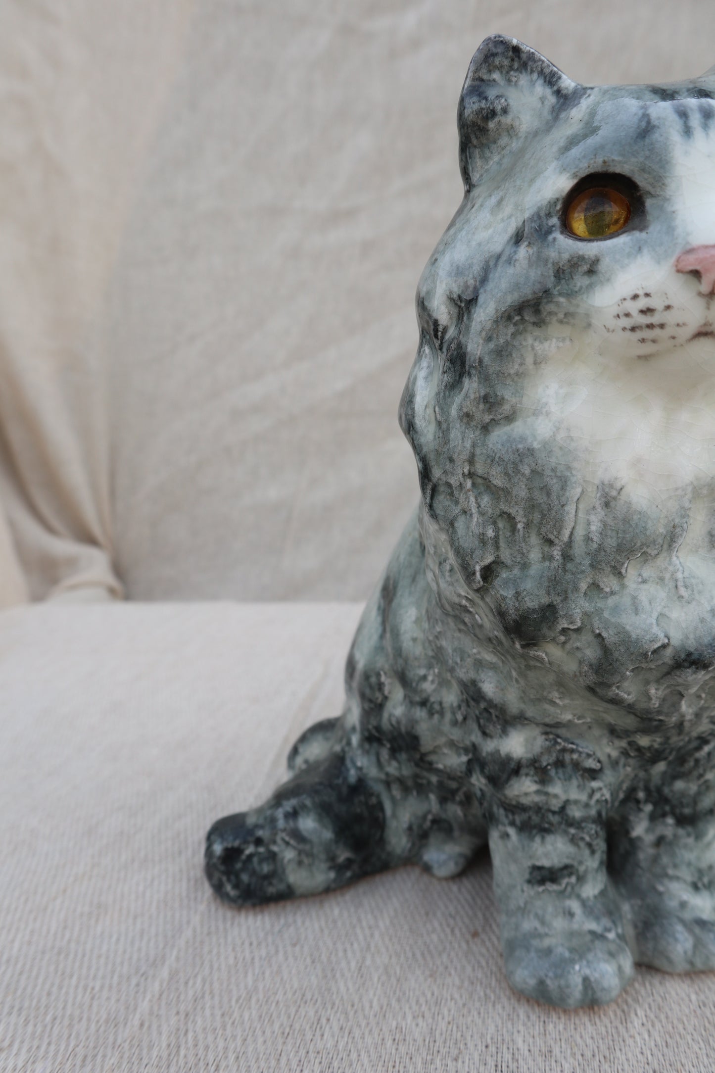 Large vintage signed Winstanley grey tabby cat figurine