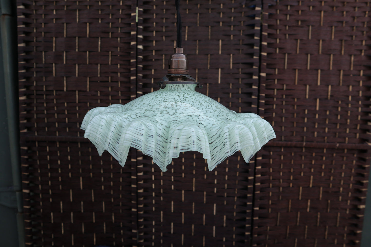 Vintage 1930s French mottled green glass ceiling lightshade