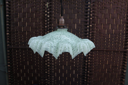 Vintage 1930s French mottled green glass ceiling lightshade