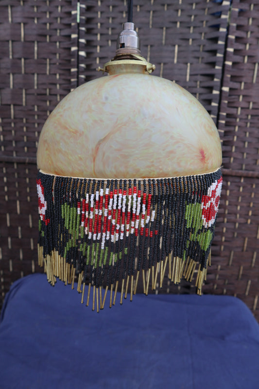 French Art Deco glass beaded lightshade