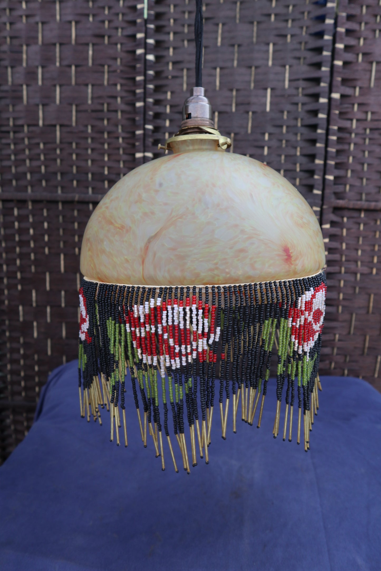 French Art Deco glass beaded lightshade