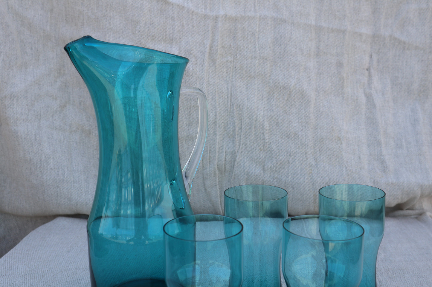 Vintage handblown blue glass lemonade set