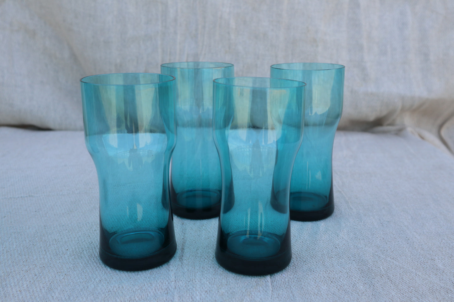 Vintage handblown blue glass lemonade set