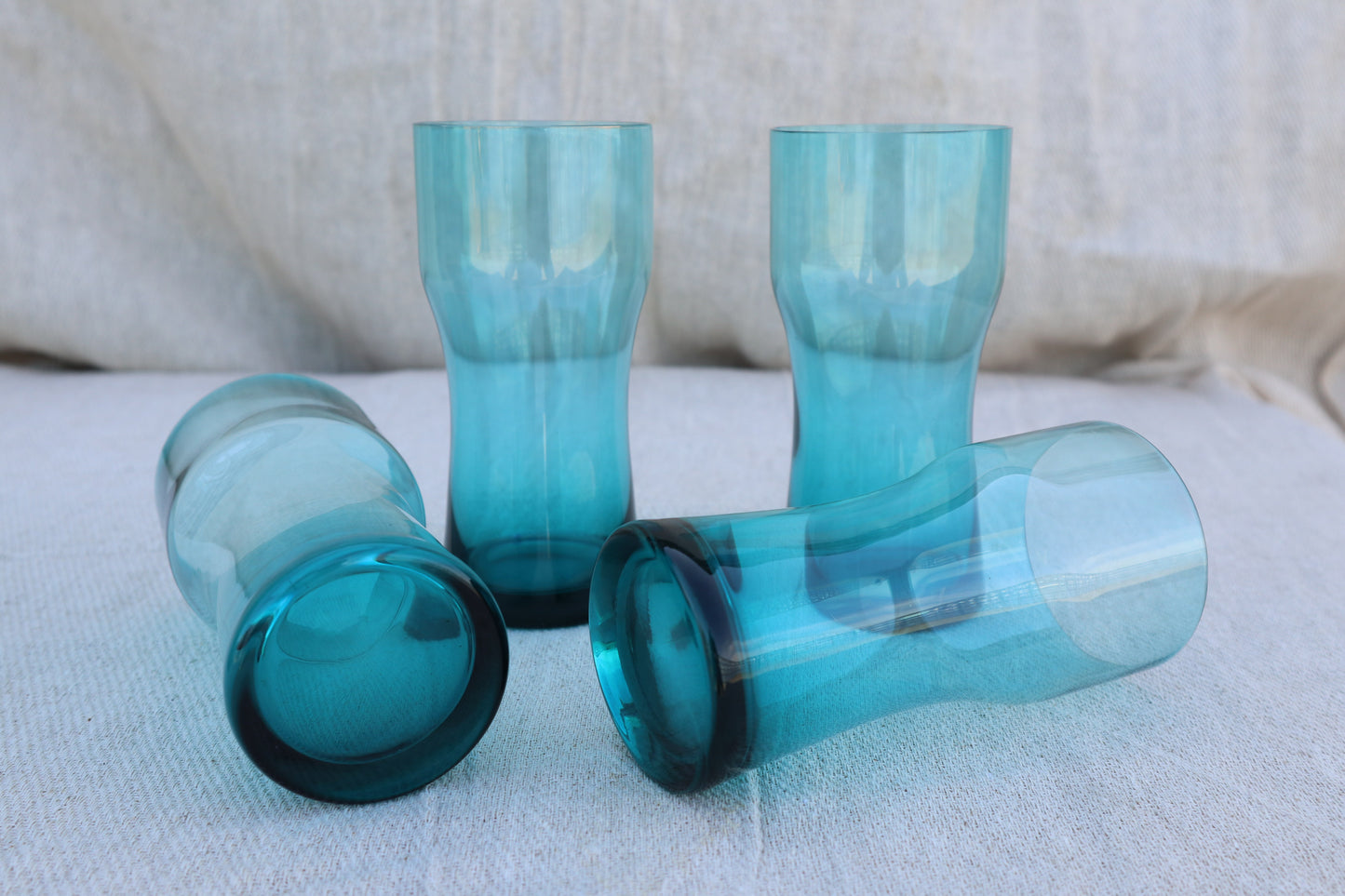 Vintage handblown blue glass lemonade set