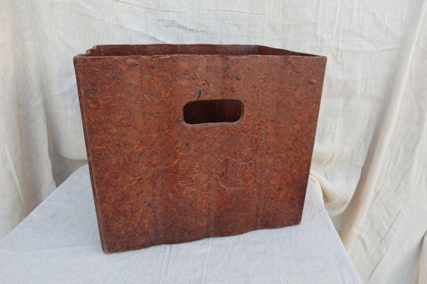 French industrial 1980s pressed wood bottle crate