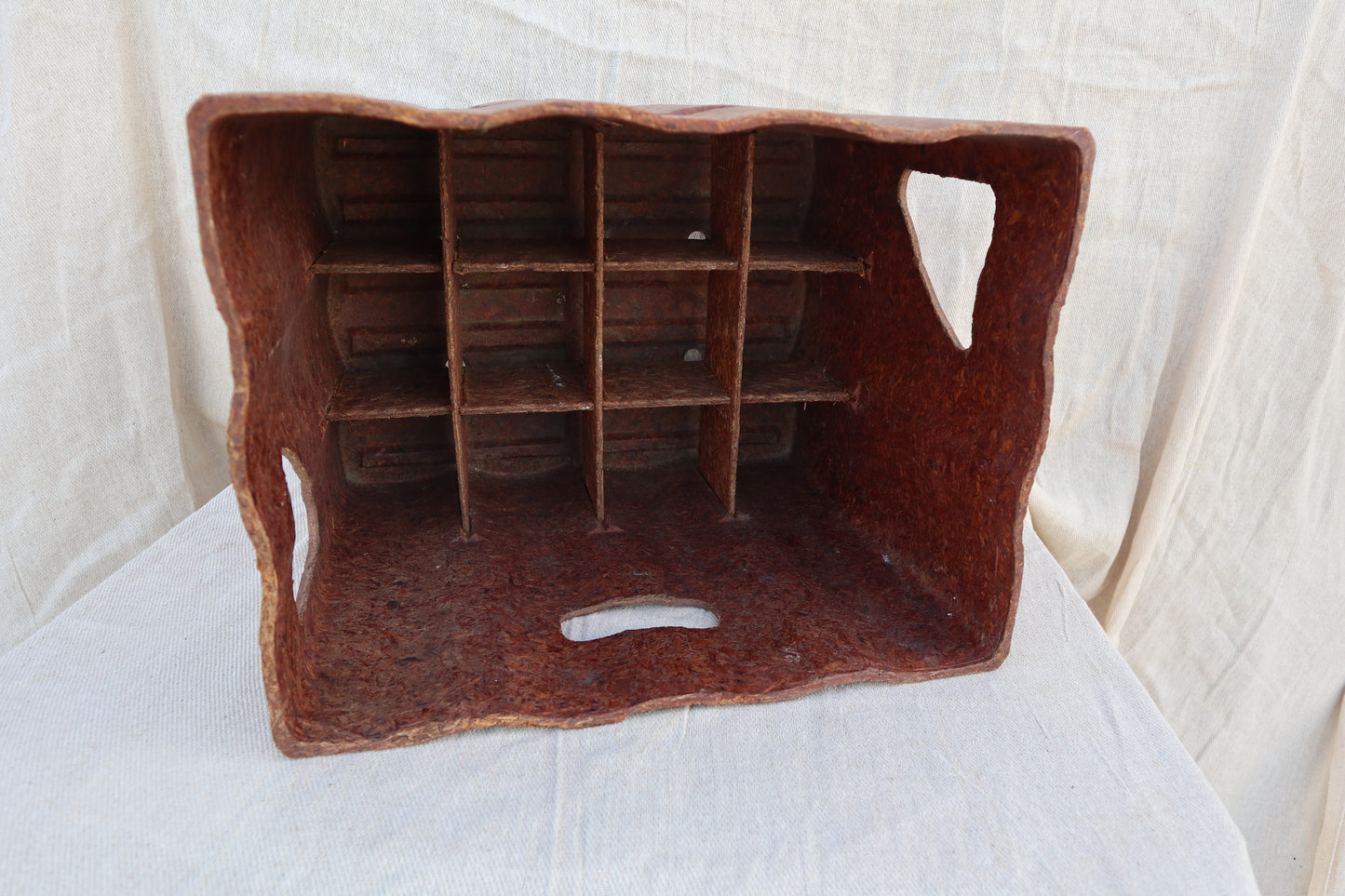 French industrial 1980s pressed wood bottle crate