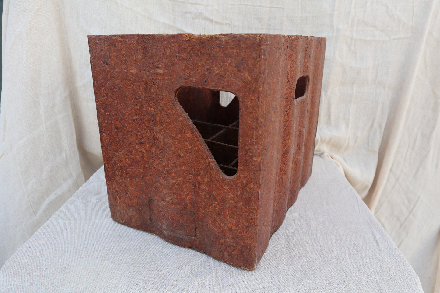 French industrial 1980s pressed wood bottle crate