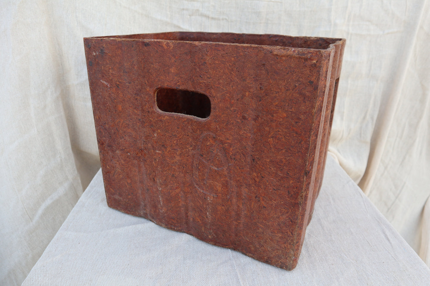 French industrial 1980s pressed wood bottle crate