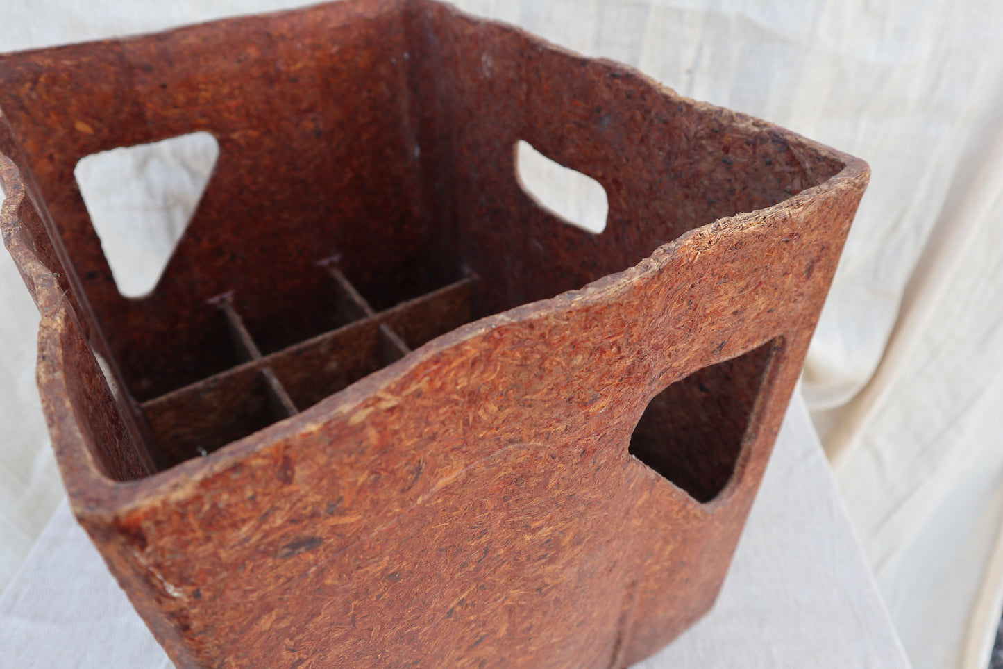 French industrial 1980s pressed wood bottle crate