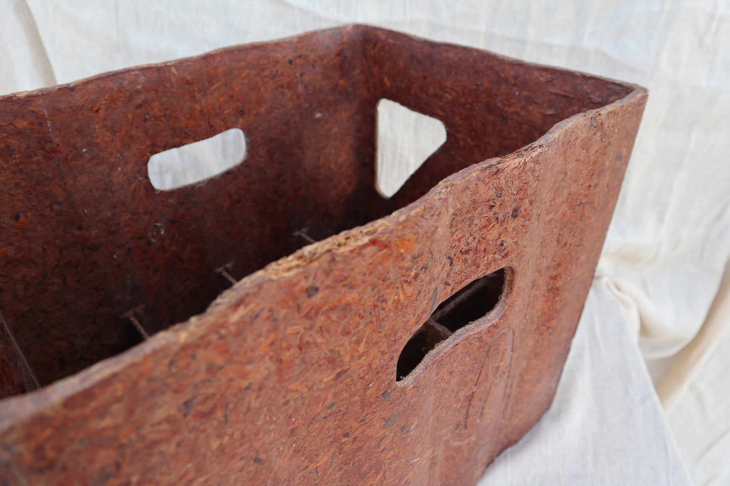 French industrial 1980s pressed wood bottle crate