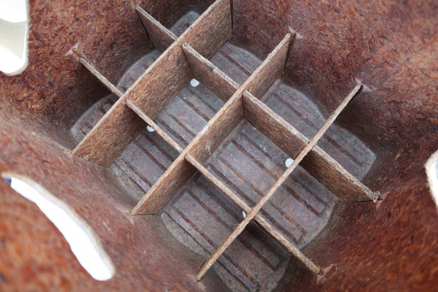 French industrial 1980s pressed wood bottle crate
