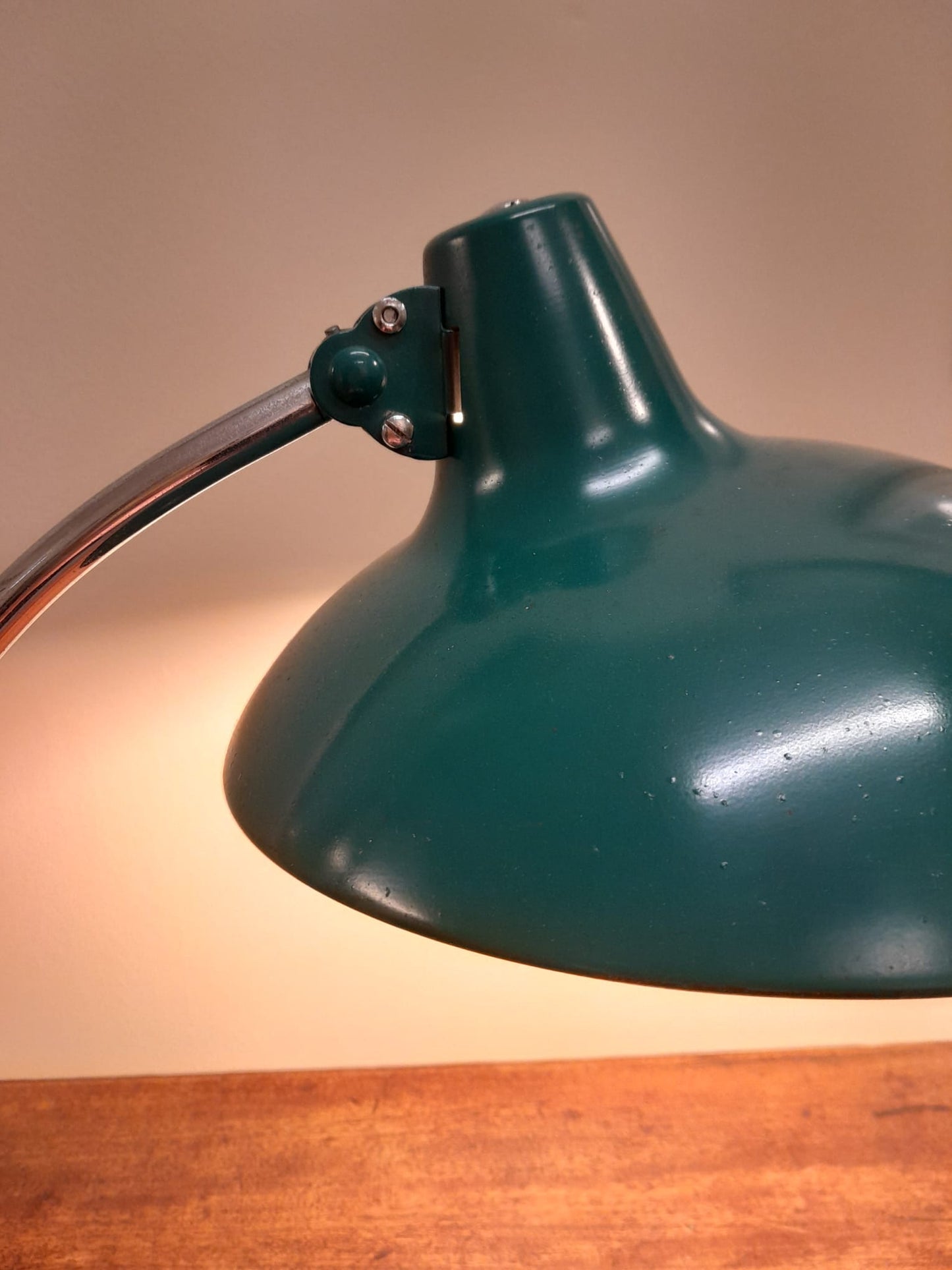An original 1950s Kaiser Idell lamp, model 6786 Emerald Green, designed by Christian Dell