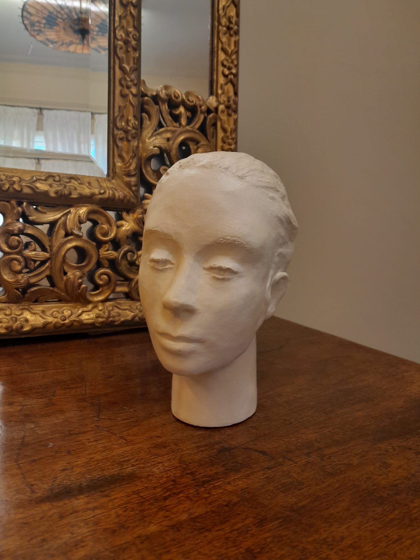 Mid-century lady's head clay sculpture