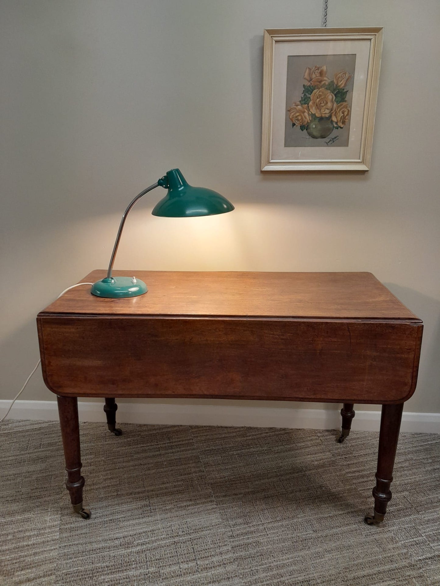 An original 1950s Kaiser Idell lamp, model 6786 Emerald Green, designed by Christian Dell
