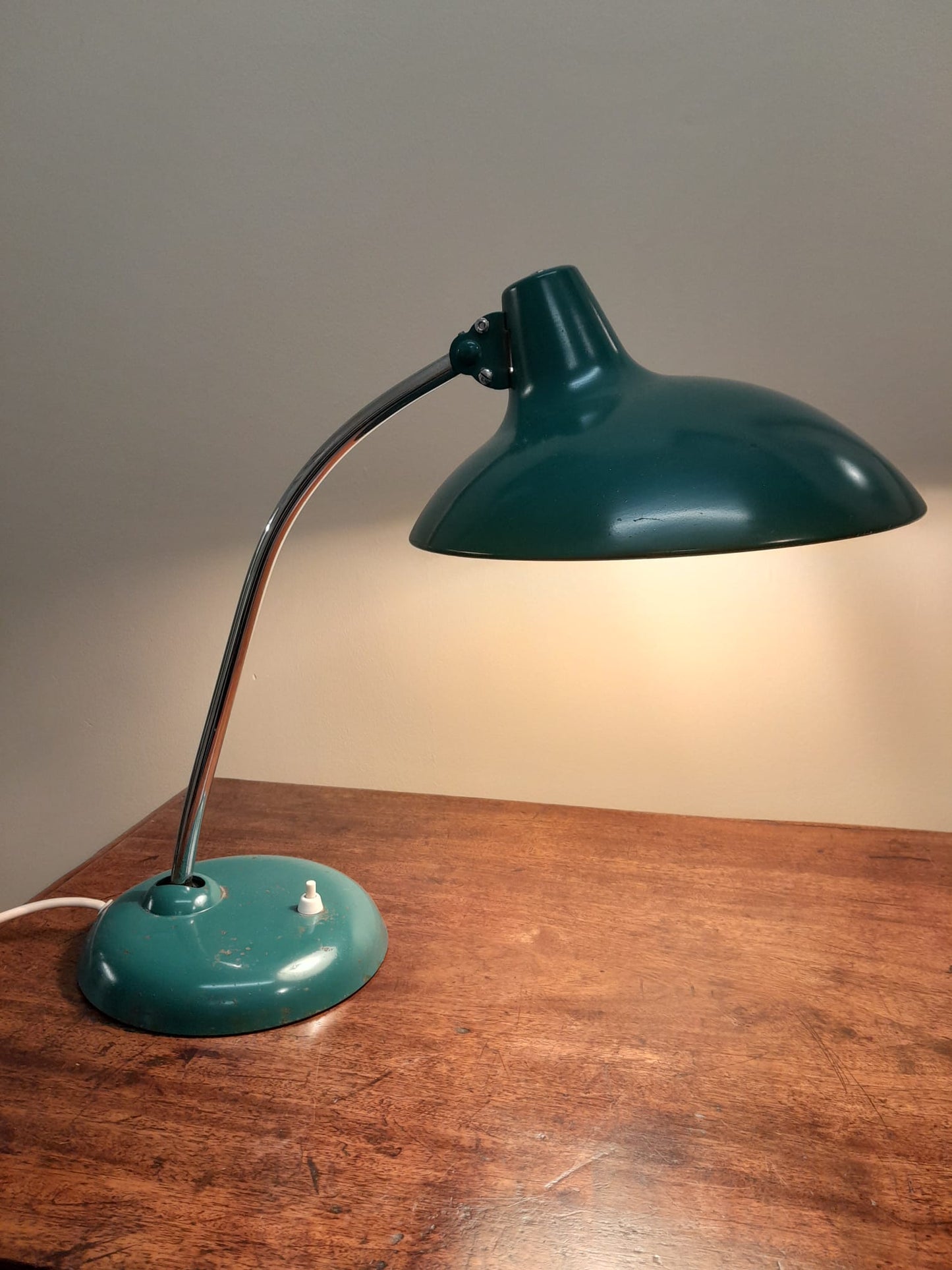An original 1950s Kaiser Idell lamp, model 6786 Emerald Green, designed by Christian Dell