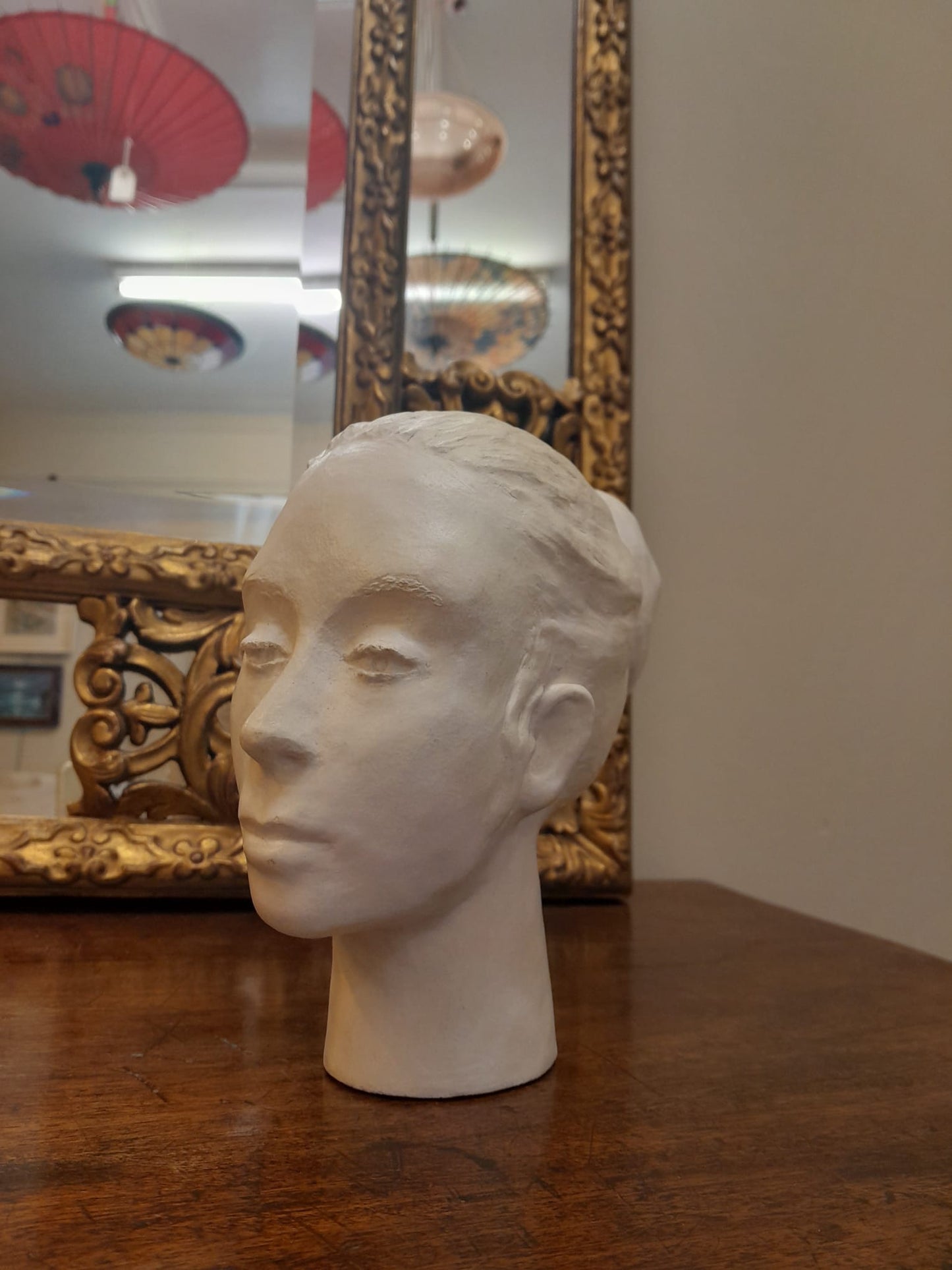 Mid-century lady's head clay sculpture