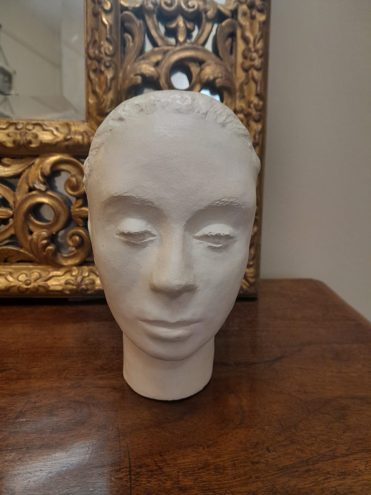 Mid-century lady's head clay sculpture
