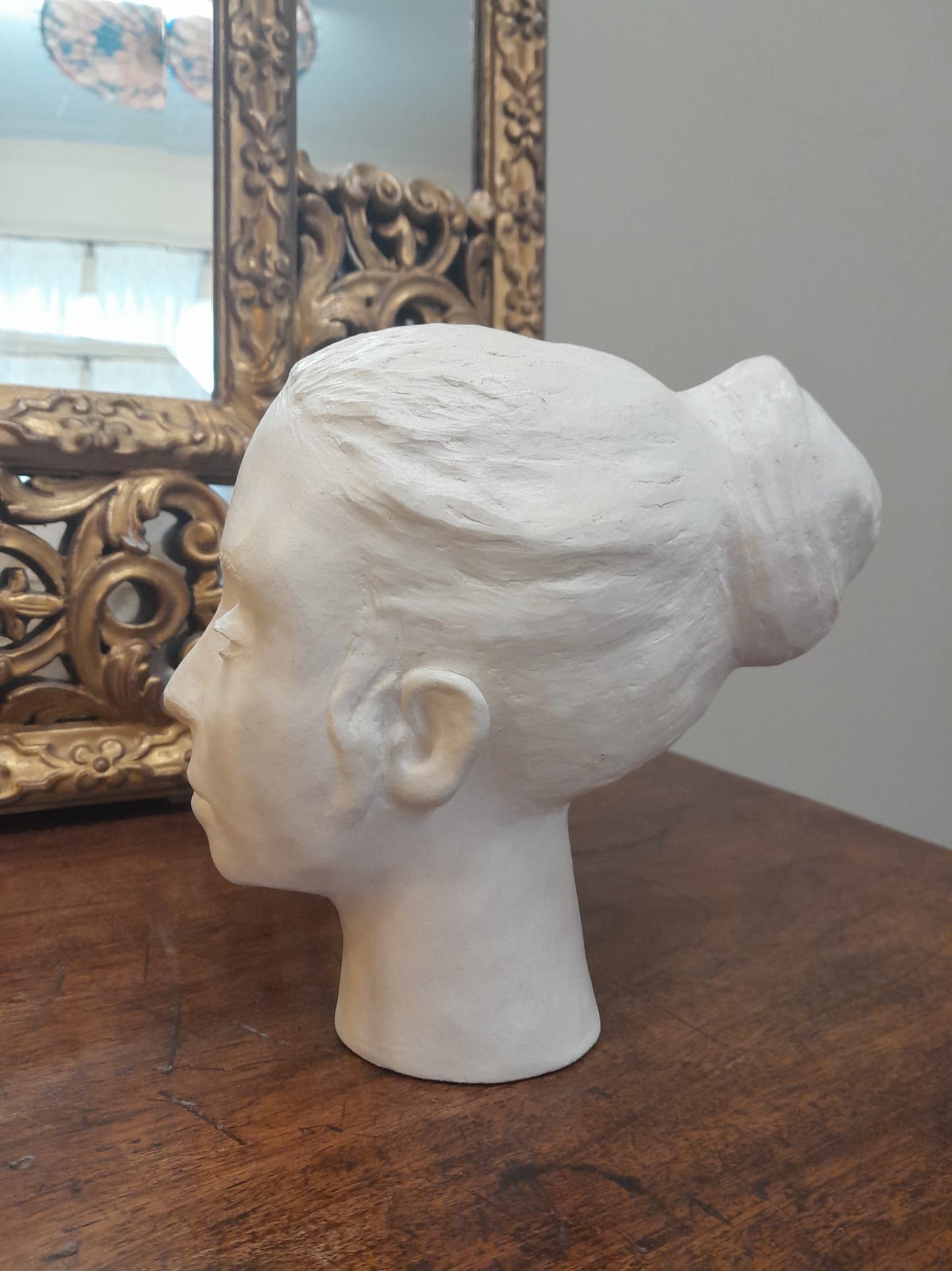 Mid-century lady's head clay sculpture