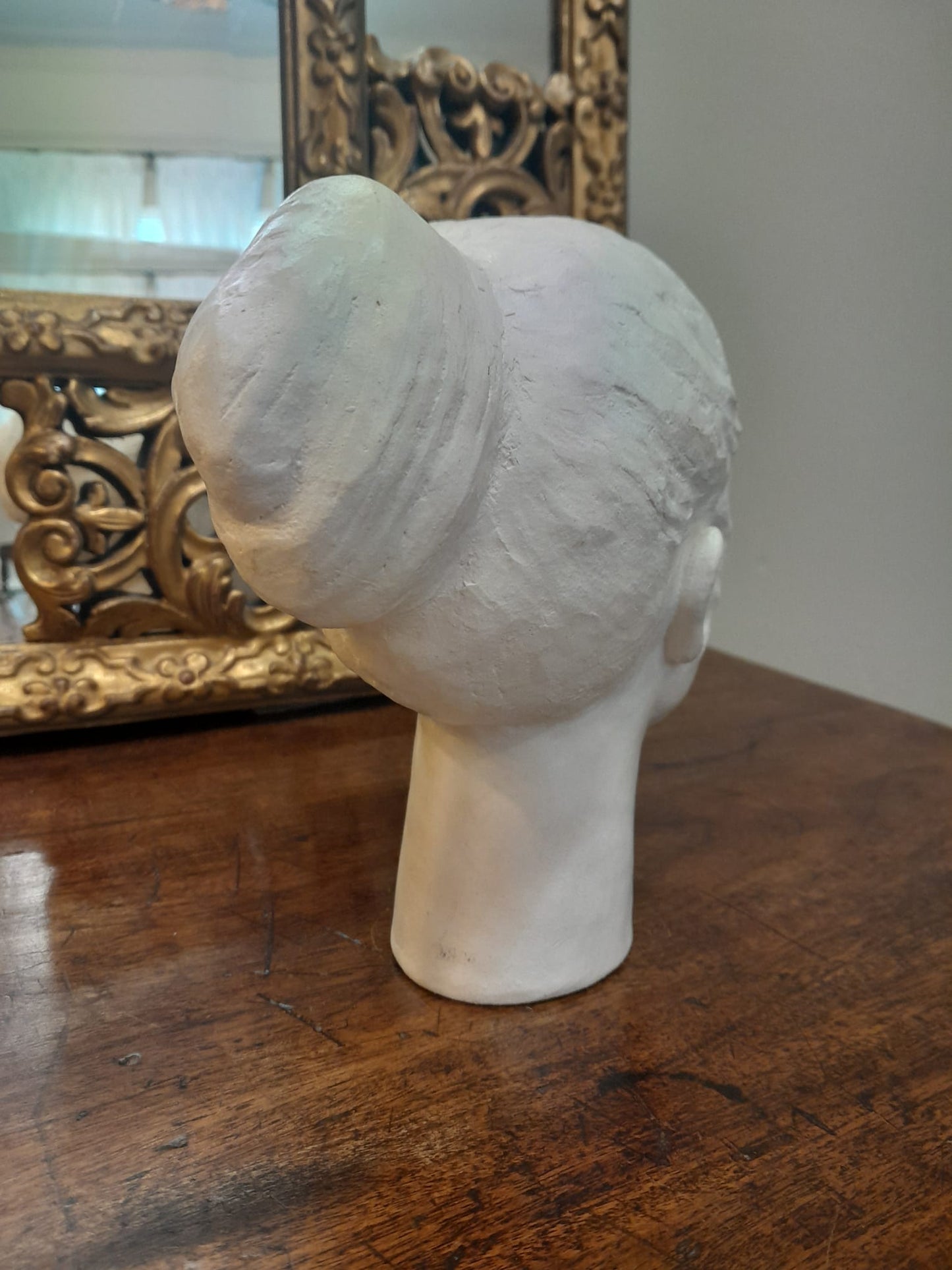Mid-century lady's head clay sculpture